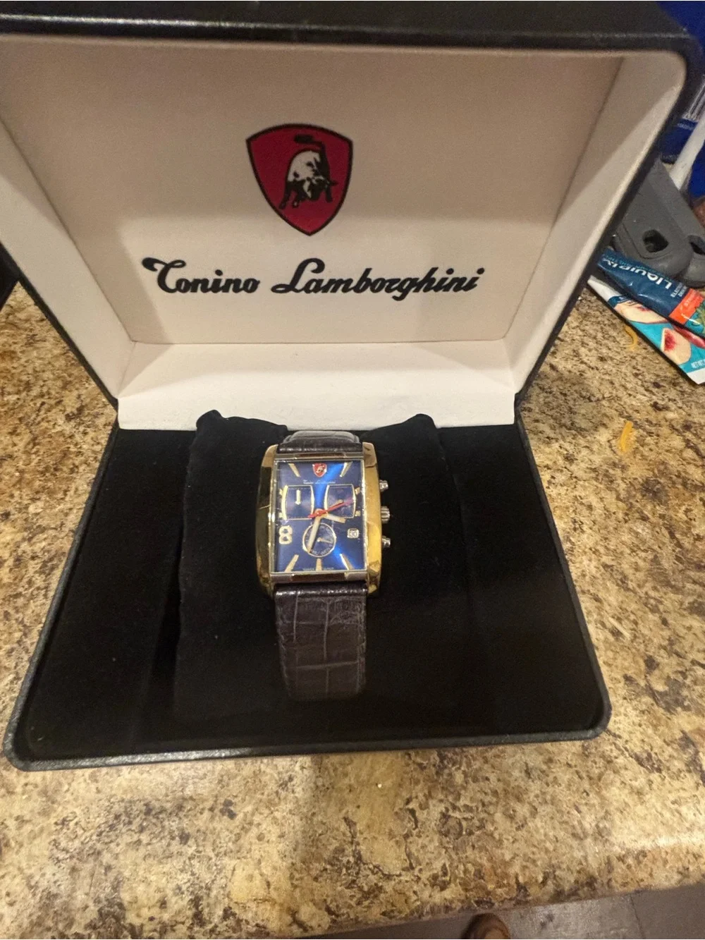 Lamborghini Blue Dial Chronograph Watch with Gold-Tone Case and Blue Croc Strap
